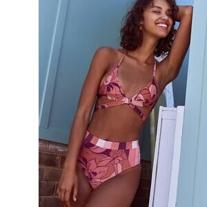 Free People Pink and Purple Floral High-Waist Bikini